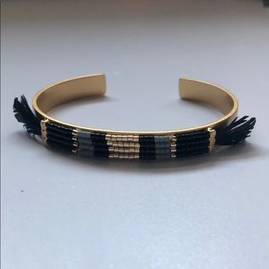 Stella & Dot Black Feather & Beaded Gold Cuff